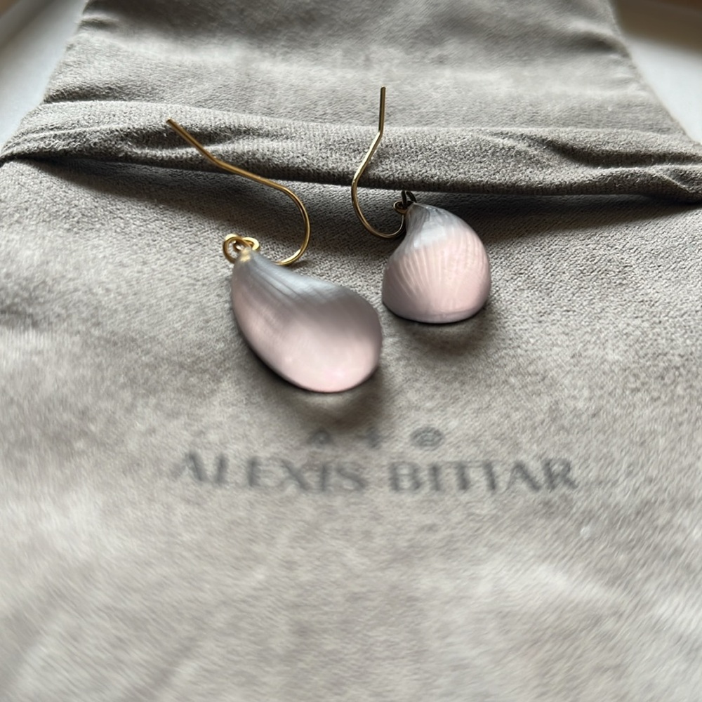 Alexis Bittar Lucite Dewdrop Earrings, Rose Grey, with Pouch!